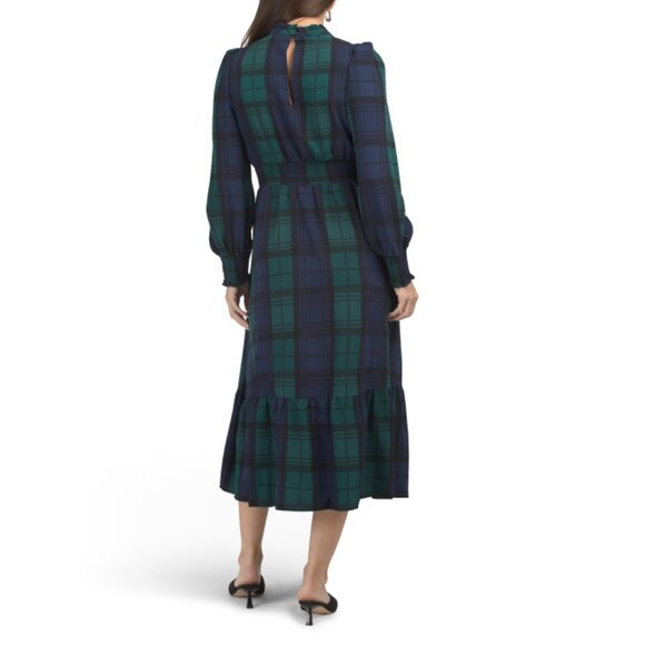 SUGAR LIPS Navy/green Hudson Plaid Caitlyn Smock Sleeve Midi Dress - Picture 2 of 2